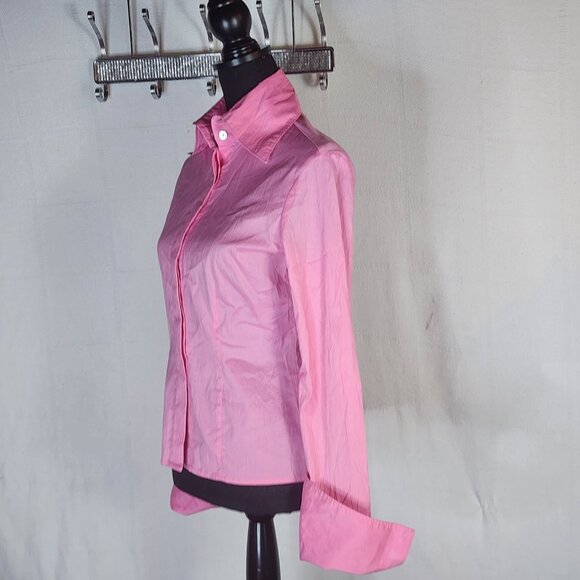 Farinaz Taghavi Pink Imported Cotton Poly Fancy Cuff LS Button Up Dress Top Sz 2 - Picture 9 of 16